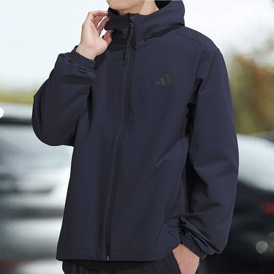 
Adidas blue jacket men's spring new outdoor soft shell jacket fitness casual hooded windproof sportswear