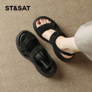 Saturday fashion sandals women's 2026 new summer casual simple sandals rhinestone thick sole slip-on beach shoes
