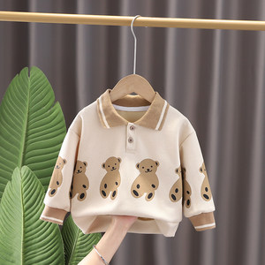 Baby lapel polo shirt cartoon long sleeve spring and autumn boy Korean version base shirt T-shirt children's versatile children's top