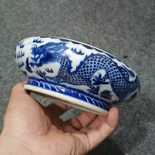 清 青花獅龍紋盤 大清康熙年制款 共箱 中国 古美術