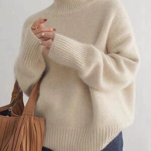 
European goods cross-border autumn and winter thickened high neck for women loose and versatile knitted pullover sweater lazy style base shirt outside
