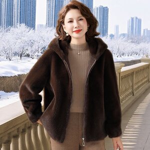 
2025 new hooded fur coat for women winter short mink fur all-in-one mother's wear for middle-aged and elderly women