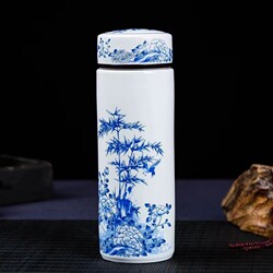 Jingdezhen Ceramic Double-Layer Travel Mug, Personal Ceramic High-Temperature Tea Cup, Car Water Cup, Home Office Daily Use, Gift Giving