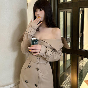 
Lienni 2025 summer and autumn new style fashionable and versatile waist-hugging slim long sleeves one-shoulder lapel windbreaker for women