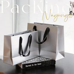 Ins-Style Square Paper Bag, Silver Minimalist Tote Bag, Clothing Bag, Simple Paper Bag, Spring Festival Gift Bag
