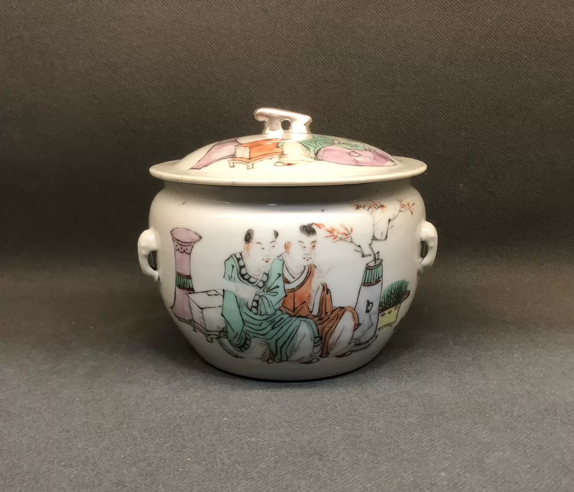 花鳥粥罐 域鉴古玩】晚清民国·浅绛彩花鸟纹四系粥罐拍卖价格/图片/值多少钱