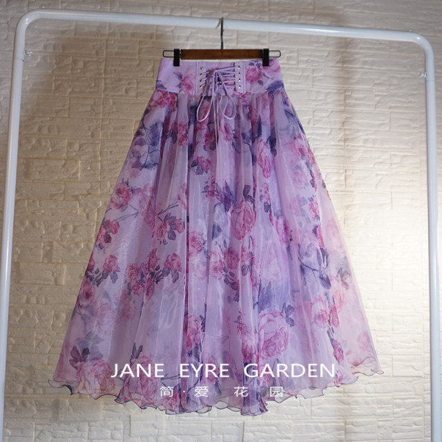 Jane Ai Garden Spring and Autumn New High -waisted high -waisted European Root Skin Skirt A -line Puff Boal Skirt National Wind
