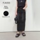Amii2025 Spring New Style Casual Retro Workwear Style Denim Skirt Skirt Women's H-Slit Black Skirt
