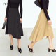 Amii2025 summer new commuter solid color A-line skirt irregular tailoring medium length slightly elastic loose skirt for women
