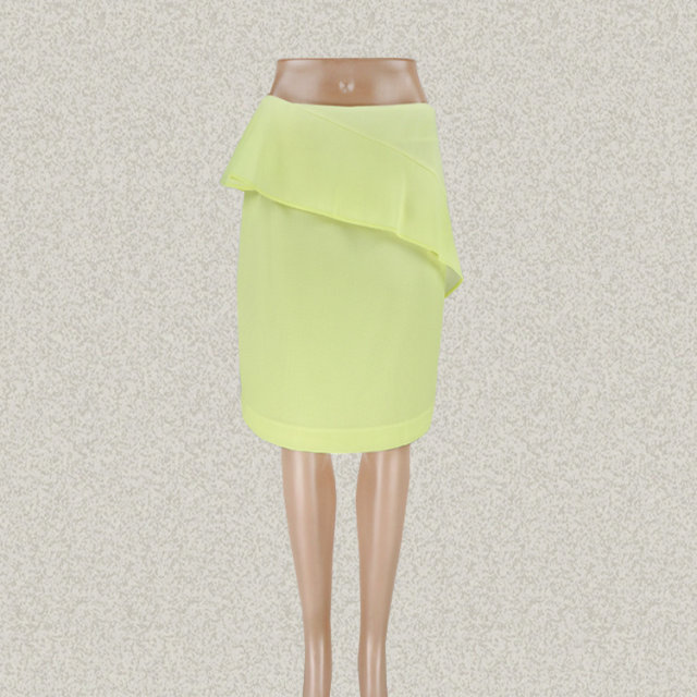 Shang MORE genuine asymmetrical ruffle side zipper goose yellow women's spring, summer and autumn slim skirt mid skirt Q001
