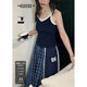 Wide color navy blue sporty slim suspender vest for women 2025 spring and summer new apricot v-neck short top
