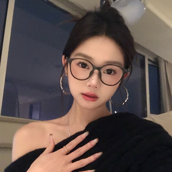 
MELIYA elliptical myopia glasses women's black frame high-end ultra-light flat light plain face internet celebrity matching degree glasses frame