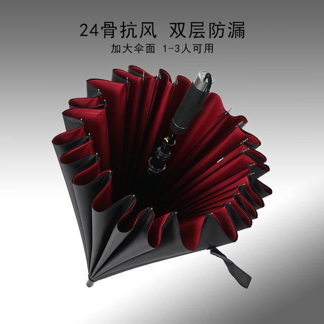 Double-layer 24-bone rainstorm umbrella with long handle for men, increased reinforcement and thickening, double wind-resistant straight pole, extra large automatic umbrella for women