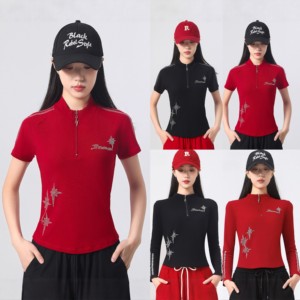 
2026 spring new square dance clothing women's long-sleeved top zipper thin velvet sports dance clothing casual hot diamond