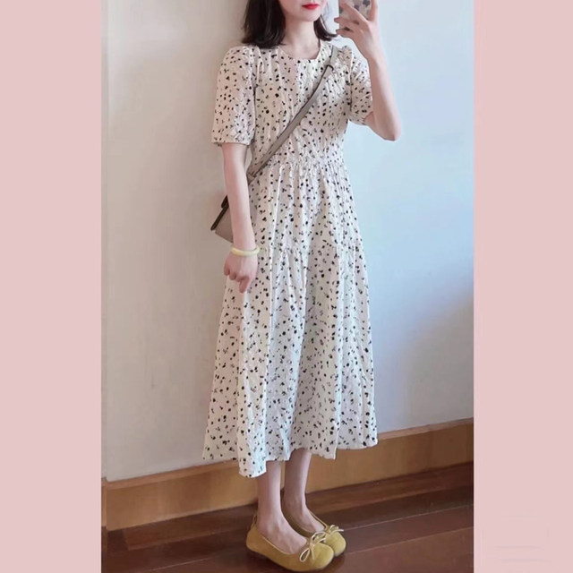 High-end white floral dress women's summer 2022 new Korean version slim ...