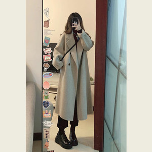 Korean Hep Ben Wind high -level sense of small oats, long -length loose woolen coats, woolen coats, coat women autumn and winter
