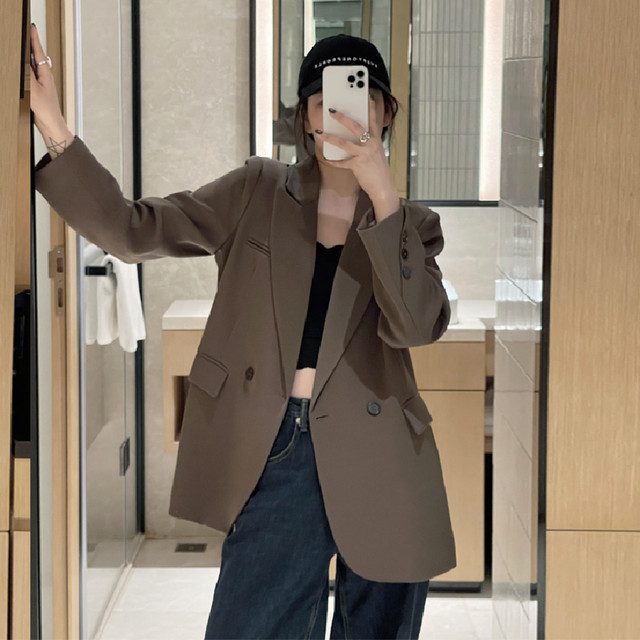 High-end coffee-colored small suit jacket for women in spring and ...