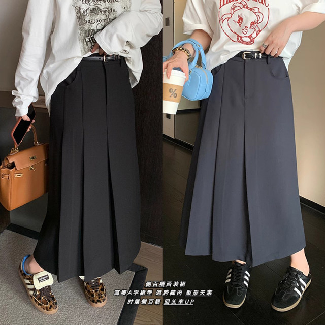 NAZ's large size 2024 early spring new high-waist retro mid-length pleated suit skirt fat mm skirt trendy
