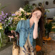 Naz Naizi Large Summer New New Chinese Retro Short National Wind Dip Fat MM short -sleeved denim shirt female
