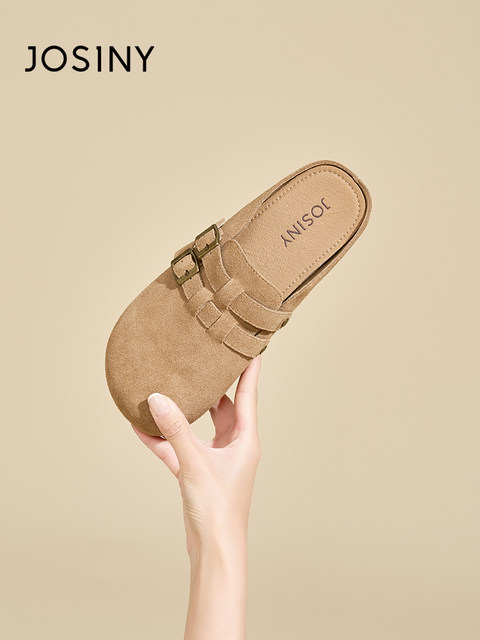Zhuoshini Birken shoes women's shoes toe half slippers wear 2025 new genuine leather flat-soled thick-soled retro lazy shoes