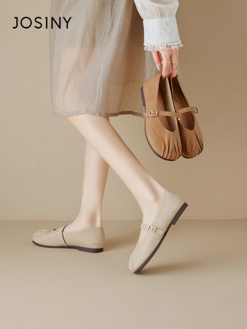 Zhuoshini single shoes for women in spring and summer 2025 new light mouth versatile soft sole grandma shoes Mary Zhen flat sole beans shoes
