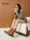 Zhuosini soft leather frosted pile boots for women's autumn and winter 2025 new thin boots retro round toe super hot boots