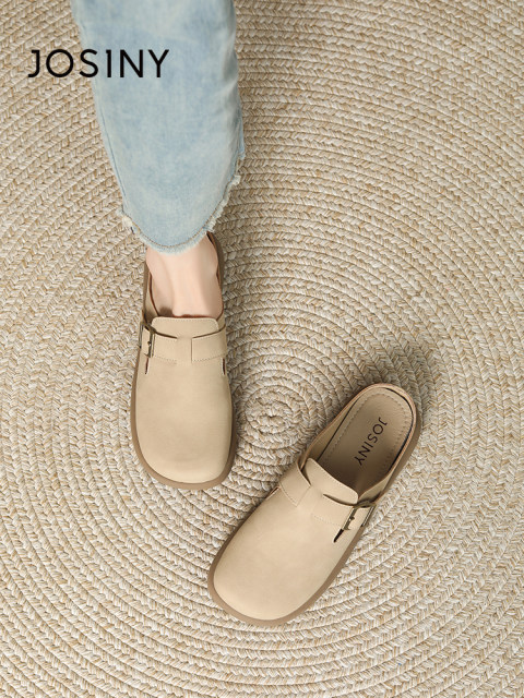Zhuoshini leather-faced Birkenstock shoes for women 2025 summer new style bag-toe half-slippers wear versatile and one-foot-punch Muller-drag