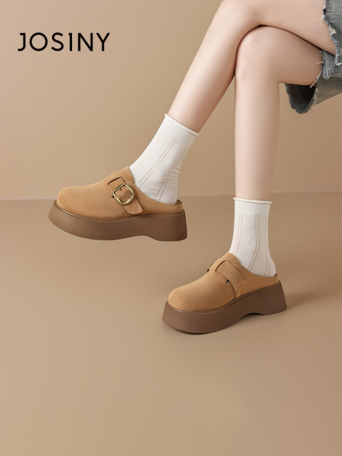 Zhuoshini genuine leather thick-soled Birkenstock shoes for women in summer wear 2025 new one-legged half-mopping breathable slippers