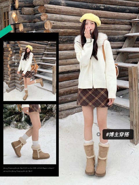 ZhuoSini Snow Boots for Women in Winter Plush Thick Sole Warm 2025 New Two-Wear Lamb Wool Cotton Shoes Mid-Tube Boots