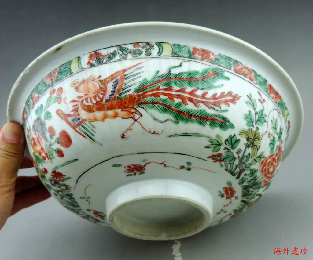 希少清朝初期　康熙年間　五彩　桜花輪花八寸皿　花籠　中国古玩古伊万里中国古美術 希少清朝初期 康熙年間 五彩 桜花輪花八寸皿 花籠 中国古玩古