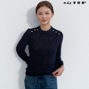 
m.d.y Mengdieyuan Autumn and Winter Button Epaulets Puff Sleeve Fashion Mommy Wear Classic All-match Bottoming Shirt
