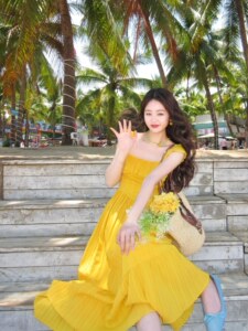 Joe and Joey Suncar Niche Yellow Fang Ling Dress Dopsic Dopsic Holiday Holiday Skirt
