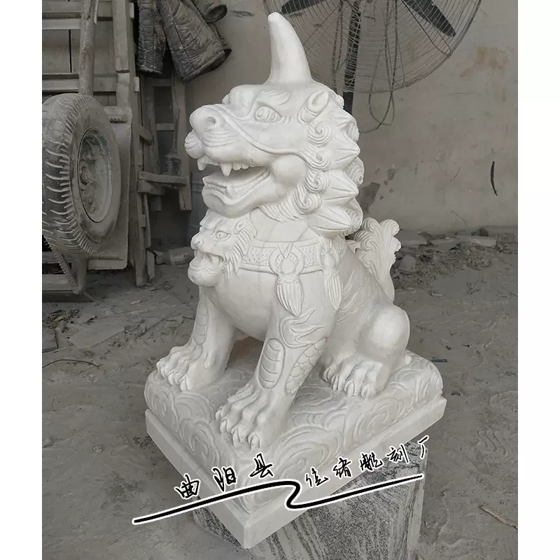 定製漢白玉石雕獨角獸公司單位門口石頭動物雕刻神獸獬豸