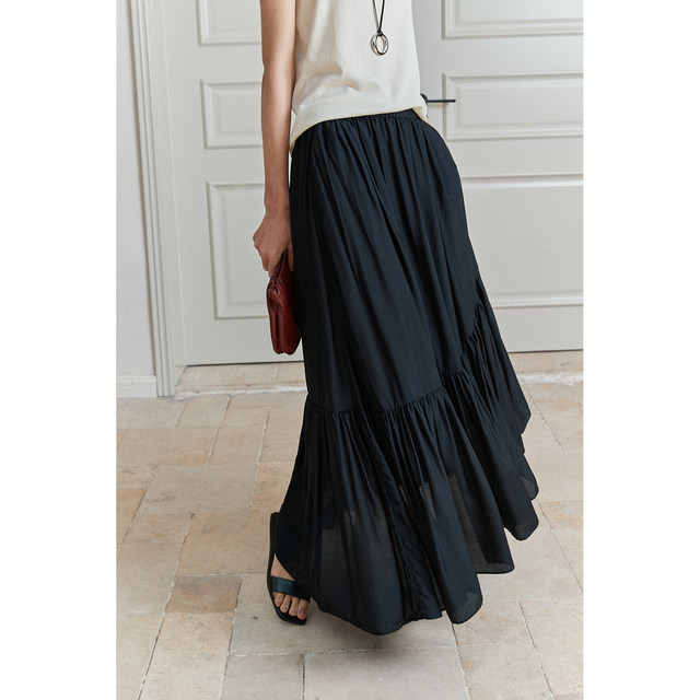 MRS Studios summer with silk acetate breathable cool asymmetric elastic waist cake skirt