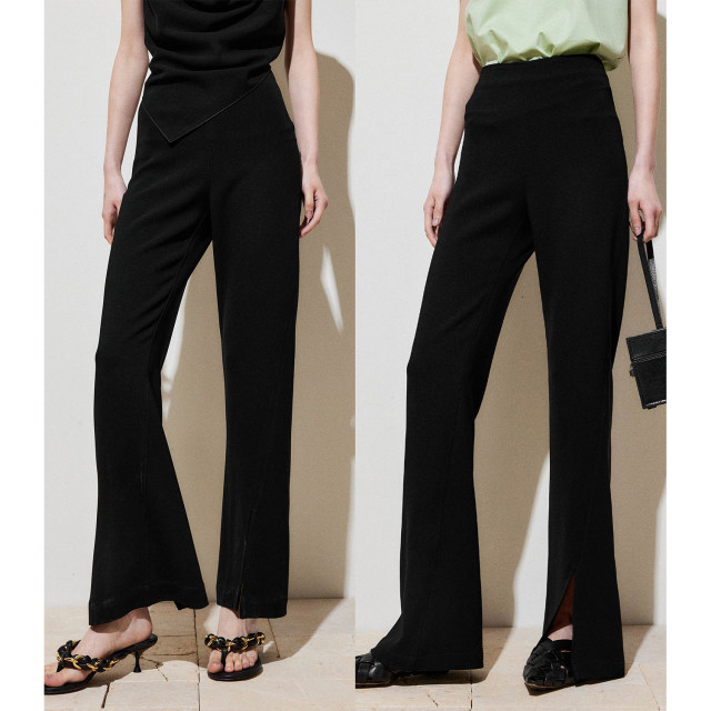 MRS Studios imported from Japan, triacetic acid foot mouth asymmetrical one-sided split long legs to make the floor slim and black trousers