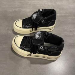 Qiqi Master's House Black High-Top Canvas Shoes for Women 2024 Autumn New Popular Women's Shoes High Street Sneakers ins Trendy