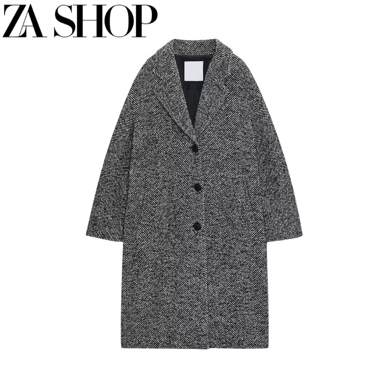 ZA 冬季新款女装翻领长袖修身混纺大衣长款外套8354748 8089753-Taobao