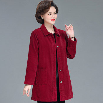 Middle-aged and elderly long-sleeved coat pure cotton corduroy windbreaker