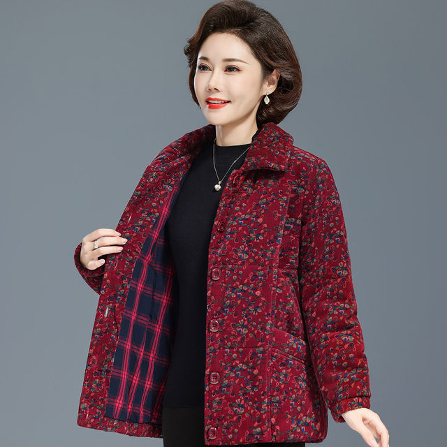 Old lady's winter clothes grandma floral cotton-padded jacket corduroy pure cotton middle-aged and elderly women's loose-fitting mother's cotton-padded jacket short thick