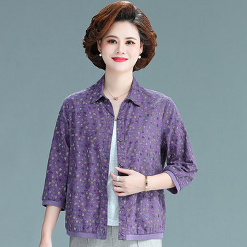 Middle-aged and elderly three-quarter sleeve pure cotton spring and summer thin shirts and jackets