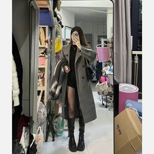 
Sweet style Korean style woolen coat for women autumn and winter new Korean style loose and high-end long gray long coat