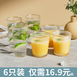 Japanese-Style Vertical Striped Gold-Rimmed Glass Cup ins Trendy High-Value Household Heat-Resistant Drinking Cup Beer Beverage Cup