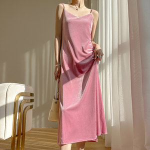 
Red gold velvet suspender design dress for women spring and summer sleeveless French retro inner skirt over knee long skirt