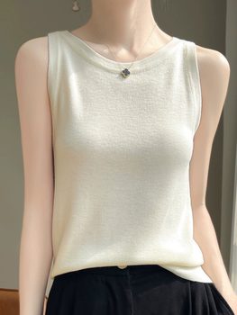 One-line round neck needle bottoming shirt sleeveless top
