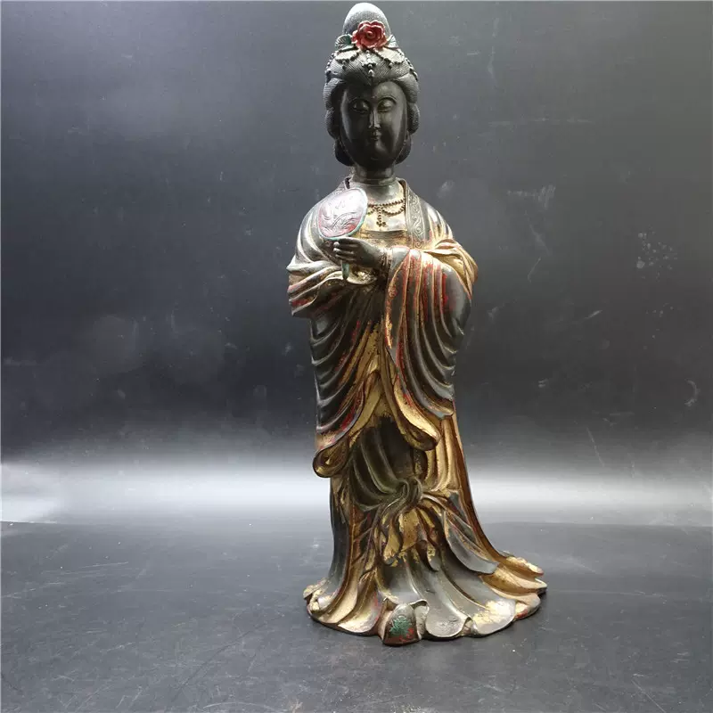 中国古董品 唐代 青銅製 鎏金 人物置物 中国古董品 唐代 青銅製 鎏金 人物置物