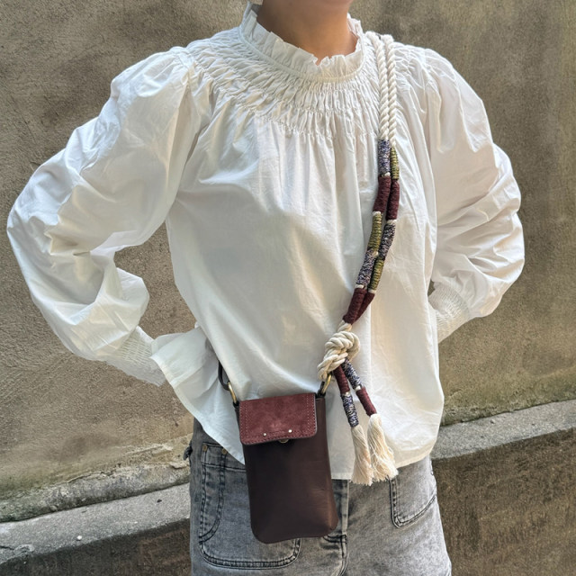 Domestic spot Petite Mendigote French turtleblap bubble sleeve wood ear ear long -sleeved top Tissam
