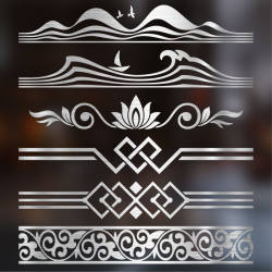 Brushed silver silver simple new Chinese style hollow carved glass waistline anti-collision sticker self-adhesive cabinet balcony door sticker