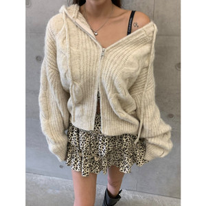 
South Korea Dongdaemun Women's New 2025 Autumn and Winter Hooded Sweater Zipper Sweater Jacket