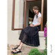 Huaji Q479 black temperament versatile lace skirt 2025 new summer elastic waist cake skirt mid-length
