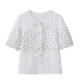 Wide-tied black ears lace polka dot splicing short-sleeved shirt shirt for women 2025 spring and summer new white top